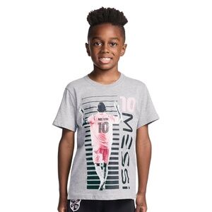 Messi Collection | Boys L (14/16) T-shirt | Gray with Graphic of Messi